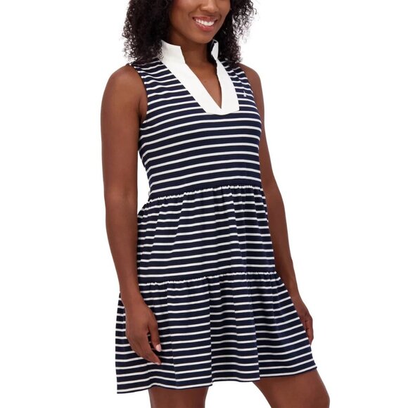 Nautica Jeans Women's Tiered Collar Sleeveless Mini Dress, Navy/Ivory, Size XL - Picture 3 of 9